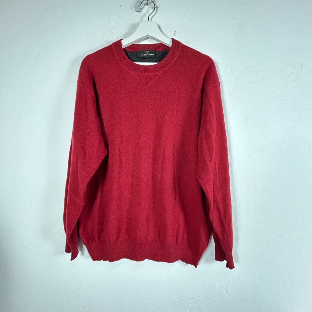 L Pure 2-Ply Cashmere Mens Crew Neck Sweater Red Long Sleeve Pullover Soft Cozy